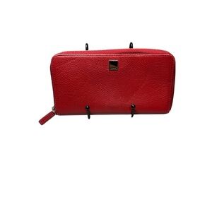 Lodis Red Pebbled Leather Audrey Zip Around Continental Wallet GUC